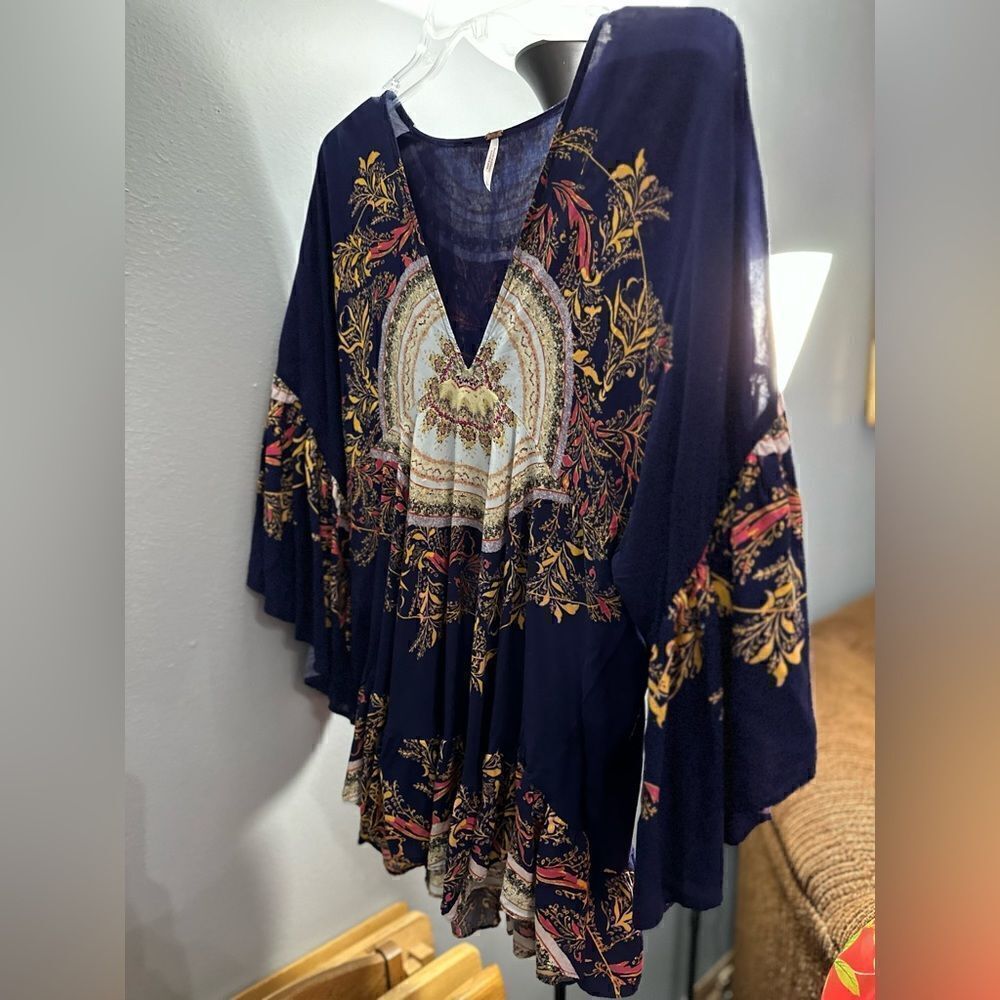 Free People Sunset Dreams Ruffle Boho Top In Blue Size Small - Picture 4 of 16